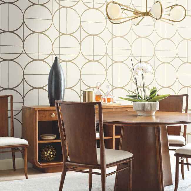Sun Circles Cream & Gold Wallpaper - York Wallcoverings - MD7202