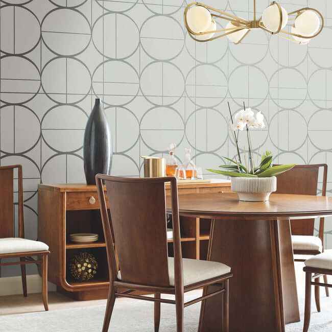Sun Circles Fog & Silver Wallpaper - York Wallcoverings - MD7205 - York Wallcoverings Wallpaper
