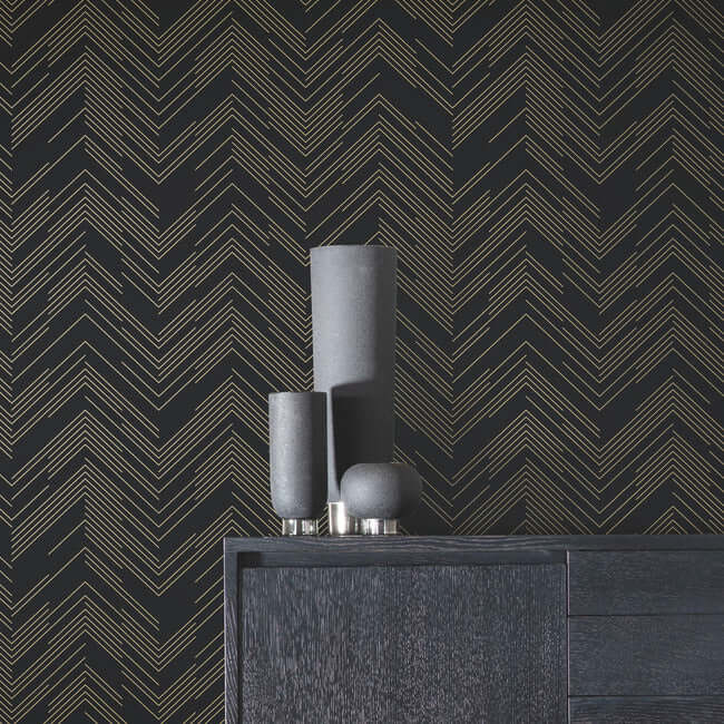 polished-chevron-black-gold-wallpaper-york-wallcoverings-md7221 - York Wallcoverings Wallpaper