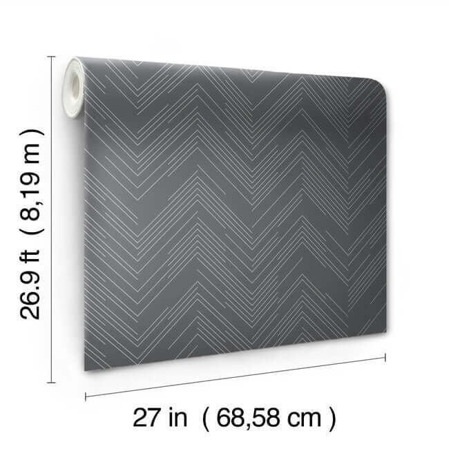 polished-chevron-charcoal-silver-wallpaper-york-wallcoverings-md7226 - York Wallcoverings Wallpaper