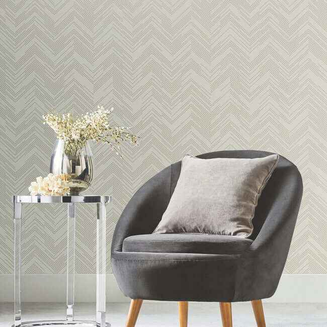 Polished Chevron Cream & Gold Wallpaper - York Wallcoverings - MD7225