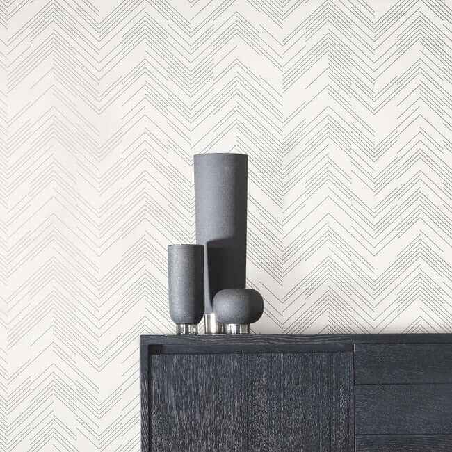 Polished Chevron White & Silver Wallpaper - York Wallcoverings - MD7223 - York Wallcoverings Wallpaper