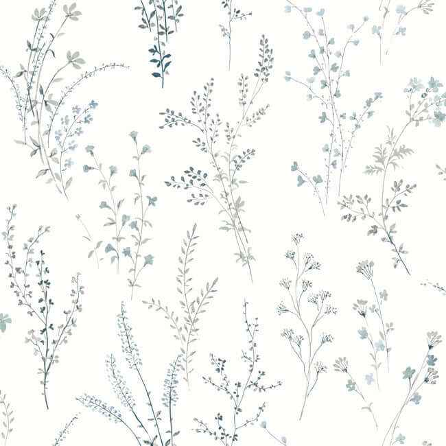 Wildflower Sprigs Blue & Green Peel & Stick Wallpaper - York Wallcoverings - PSW1523RL