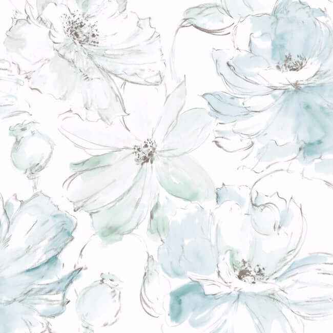 Floral Dreams Mineral Green Peel & Stick Wallpaper - York Wallcoverings - PSW1531RL