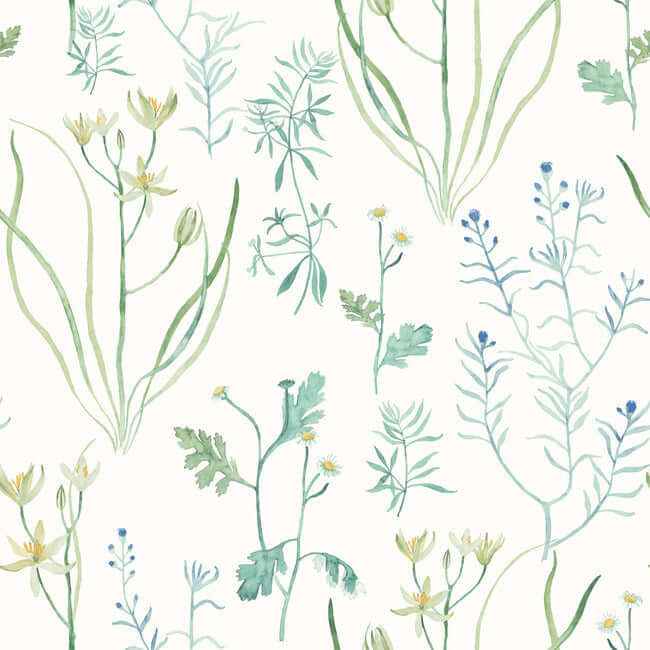 Alpine Botanical Blue Peel & Stick Wallpaper - York Wallcoverings - PSW1520RL