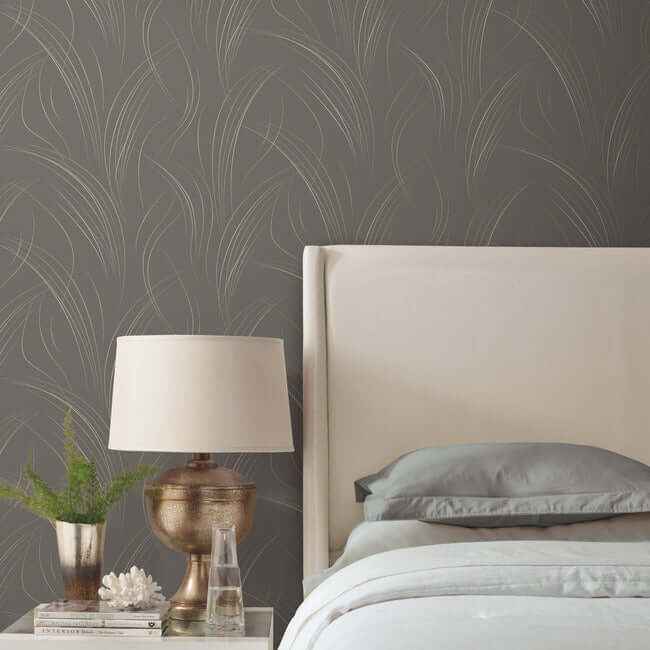Graceful Wisp Charcoal Wallpaper - York Wallcoverings - EV3936 - York Wallcoverings Wallpaper