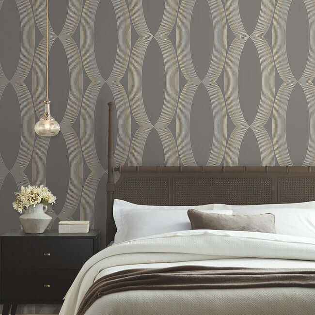 Progression Ogee Charcoal Wallpaper - York Wallcoverings - EV3986 - York Wallcoverings Wallpaper