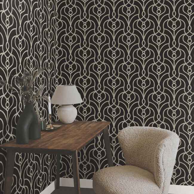 Divine Trellis Black Wallpaper - York Wallcoverings - EV3945 - York Wallcoverings Wallpaper