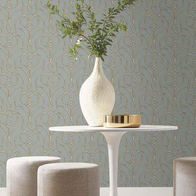 Divine Trellis Dusty Blue Wallpaper - York Wallcoverings - EV3948 - York Wallcoverings Wallpaper