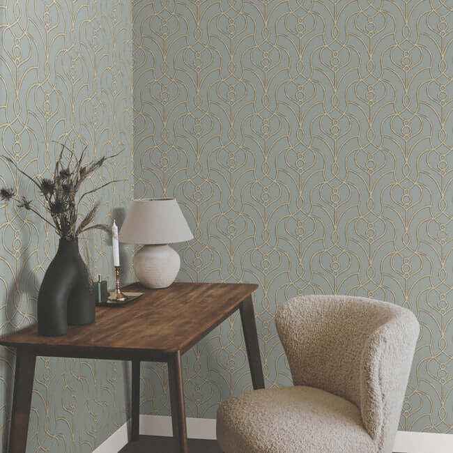 Divine Trellis Dusty Blue Wallpaper - York Wallcoverings - EV3948 - York Wallcoverings Wallpaper