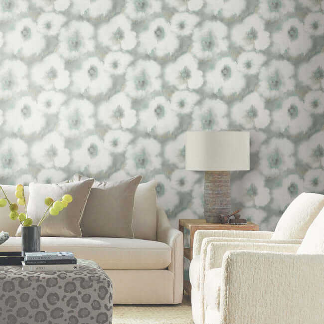 blended-floral-aqua-wallpaper-york-wallcoverings-ev3961 - York Wallcoverings Wallpaper