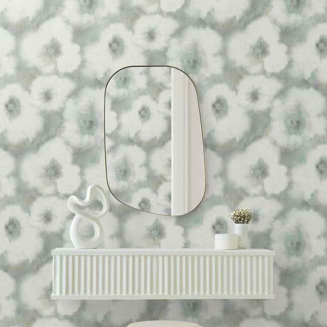 Blended Floral Aqua Wallpaper - York Wallcoverings - EV3961