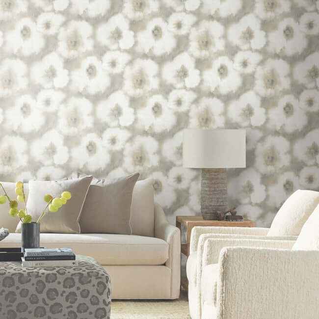 Blended Floral Neutral Wallpaper - York Wallcoverings - EV3962