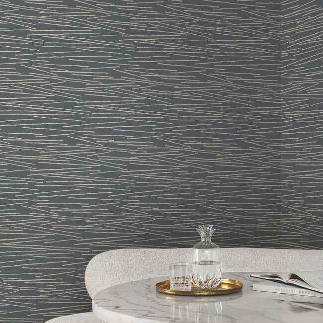 Line Horizon Charcoal Wallpaper - York Wallcoverings - EV3940 - York Wallcoverings Wallpaper