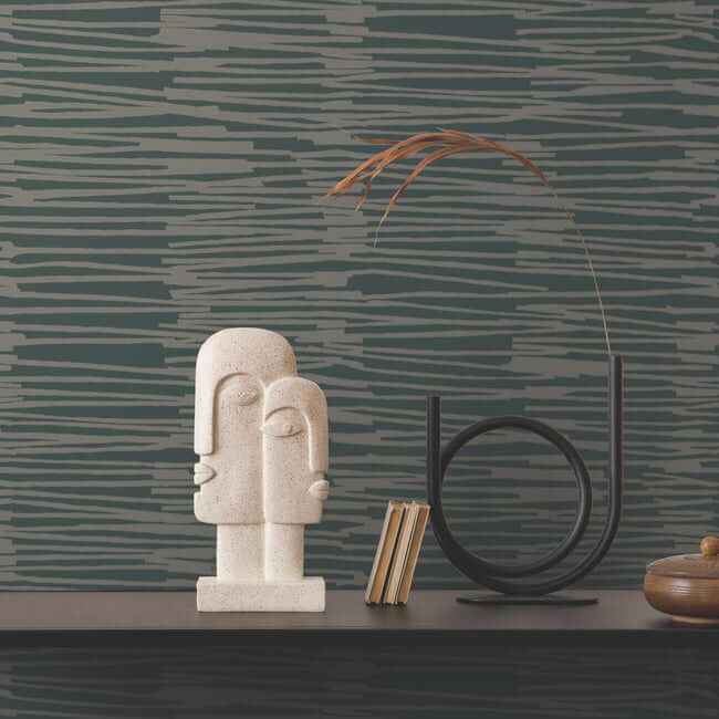 Water Reed Thatch Forest & Silver Wallpaper - York Wallcoverings - AG2094 - York Wallcoverings Wallpaper