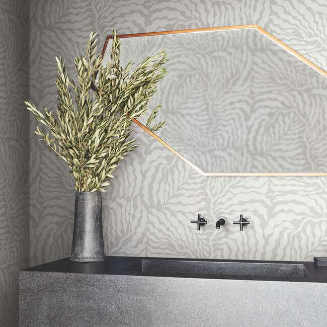 Fern Fronds Grey & White Wallpaper - York Wallcoverings - AG2064 - York Wallcoverings Wallpaper