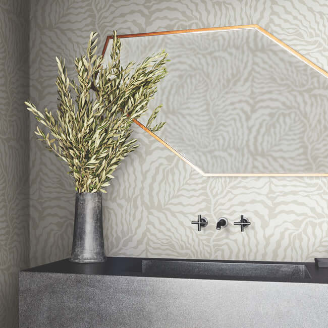 fern-fronds-taupe-white-wallpaper-york-wallcoverings-ag2063 - York Wallcoverings Wallpaper