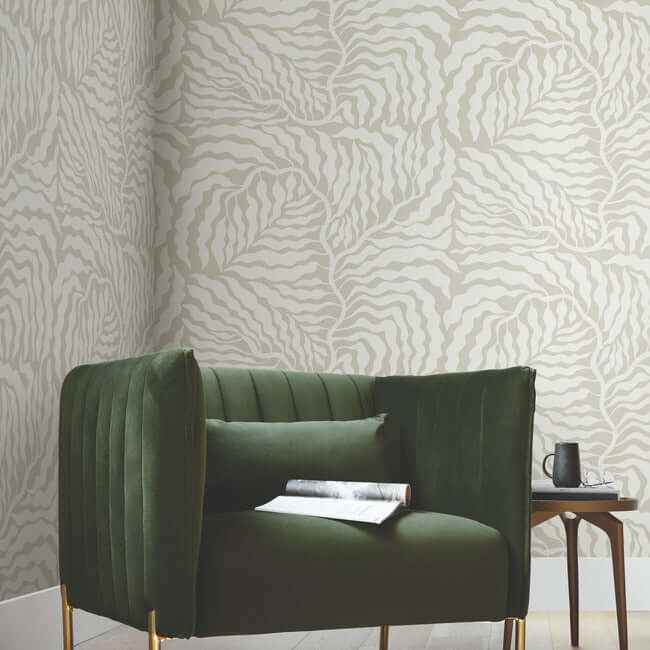 Fern Fronds Taupe & White Wallpaper - York Wallcoverings - AG2063