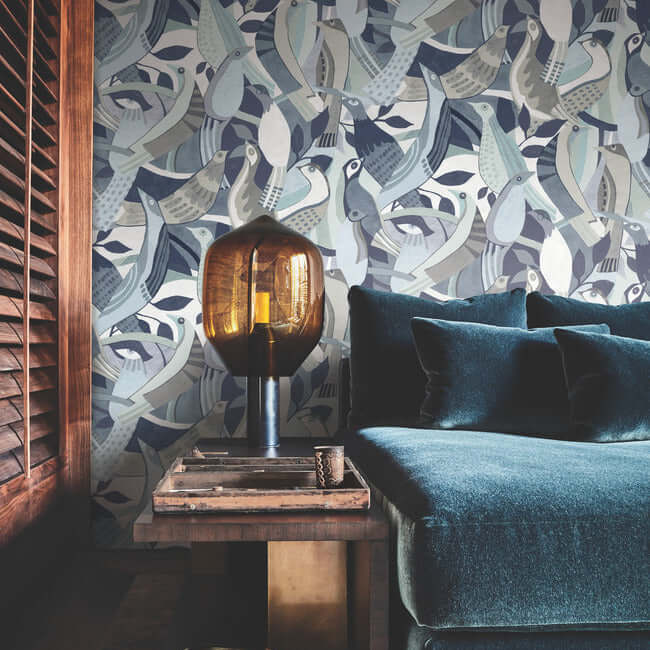fauvist-flock-blue-wallpaper-york-wallcoverings-ag2015 - York Wallcoverings Wallpaper