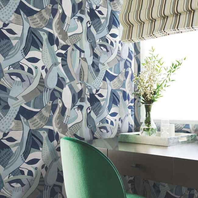 Fauvist Flock Blue Wallpaper - York Wallcoverings - AG2015 - York Wallcoverings Wallpaper