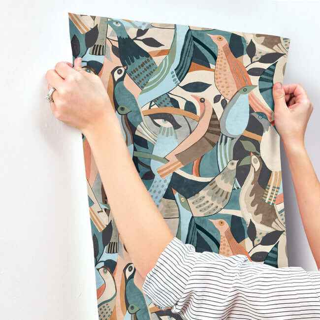 Fauvist Flock Coral & Aqua Wallpaper - York Wallcoverings - AG2016 - York Wallcoverings Wallpaper