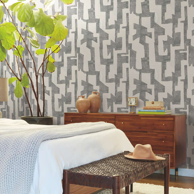 modern-tribal-linen-charcoal-wallpaper-york-wallcoverings-ag2101 - York Wallcoverings Wallpaper