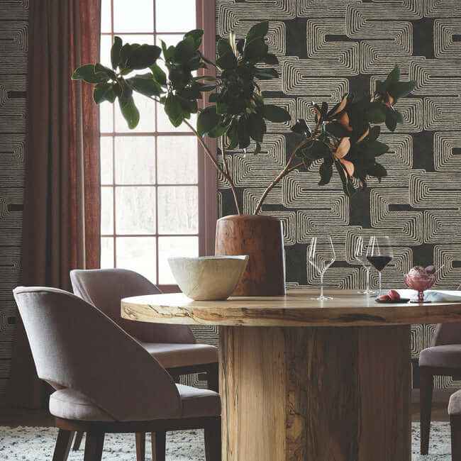 Zulu Thread Black & Gold Wallpaper - York Wallcoverings - AG2032