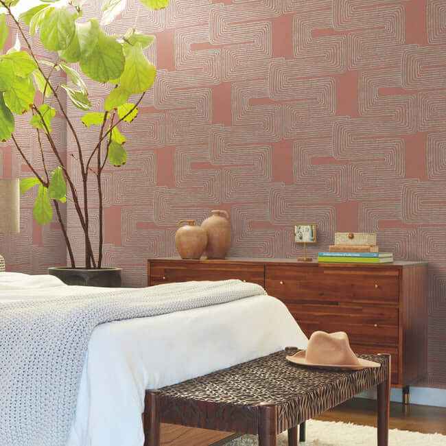 Zulu Thread Coral & Glint Wallpaper - York Wallcoverings - AG2031