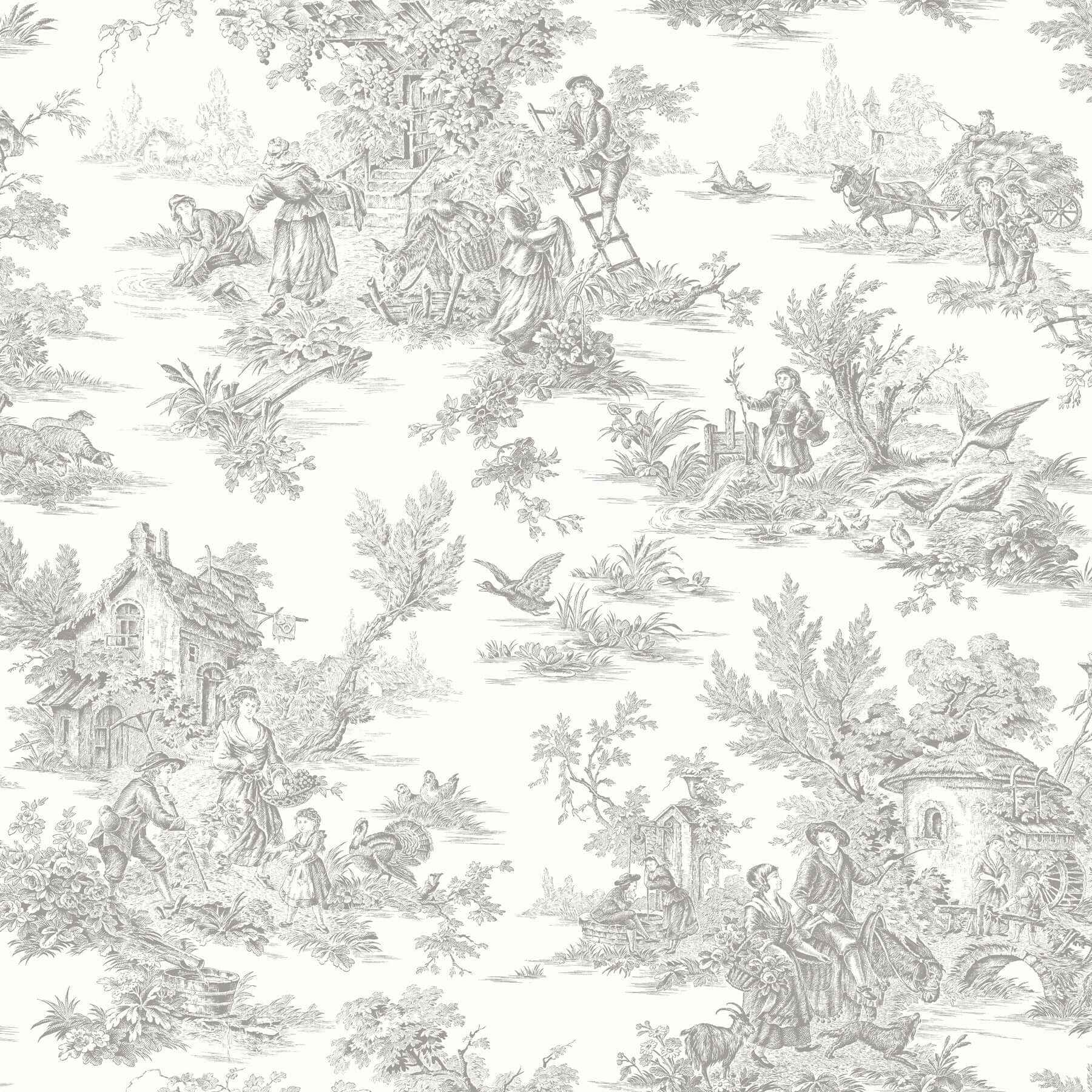Campagne Toile Grey Wallpaper - York Wallcoverings - RT7940