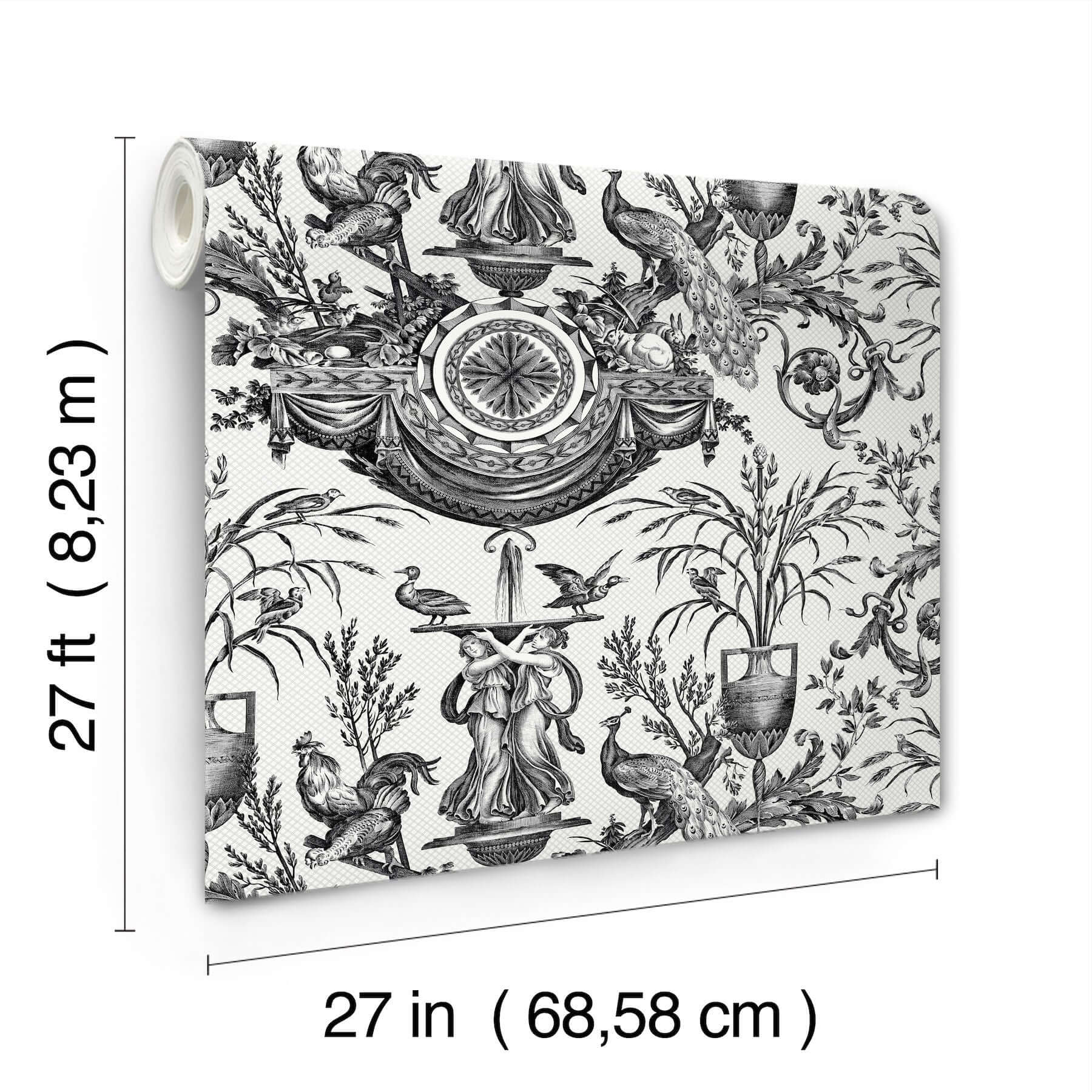 avian-fountain-toile-wallpaper-black-york-wallcoverings-rt7813 - York Wallcoverings Wallpaper