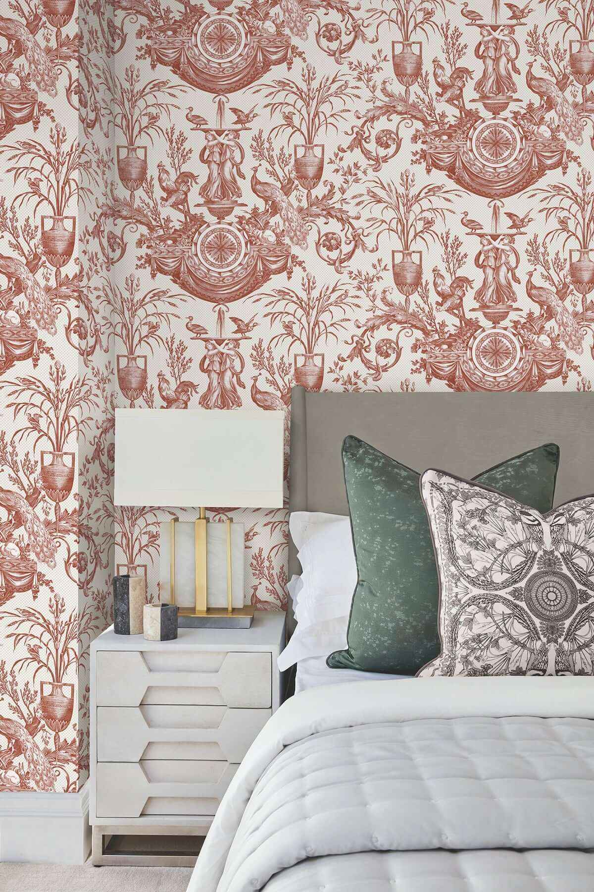 Avian Fountain Toile Brick Wallpaper - York Wallcoverings - RT7814 - York Wallcoverings Wallpaper