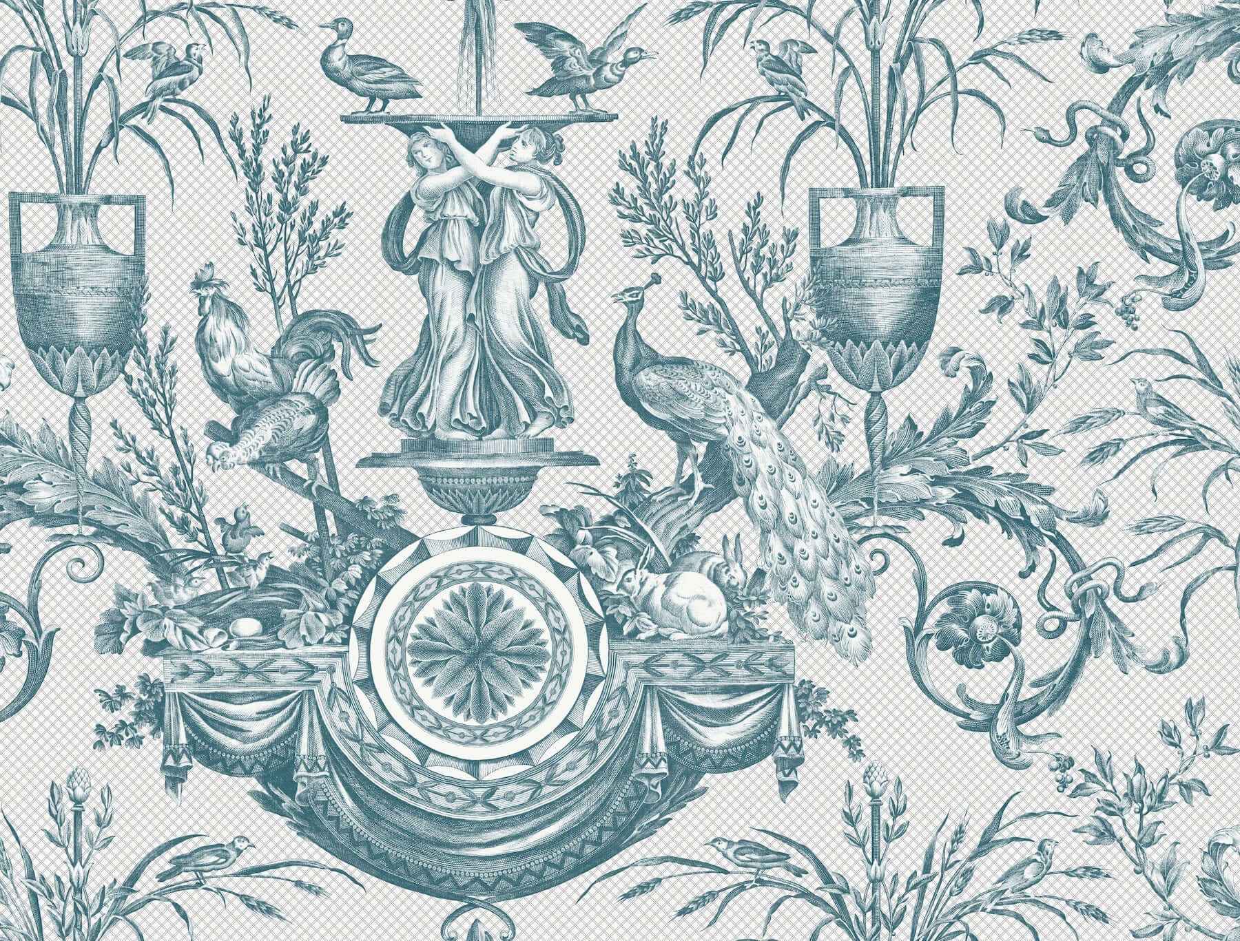 Avian Fountain Toile Jade Wallpaper - York Wallcoverings - RT7811 - York Wallcoverings Wallpaper