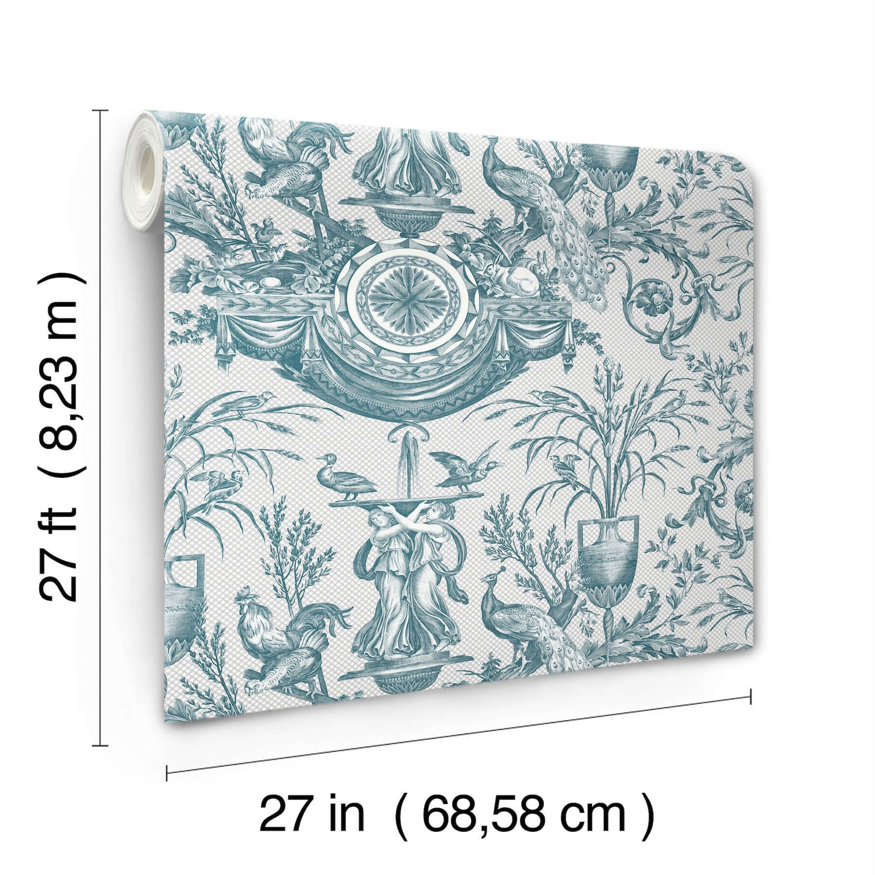 avian-fountain-toile-wallpaper-jade-york-wallcoverings-rt7811 - York Wallcoverings Wallpaper