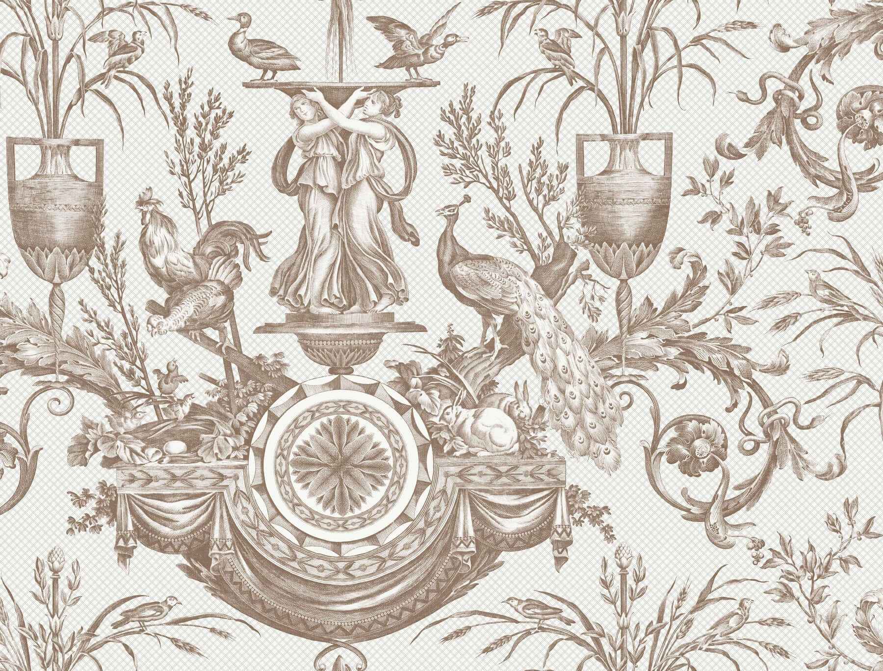 Avian Fountain Toile Mink Wallpaper - York Wallcoverings - RT7812 - York Wallcoverings Wallpaper