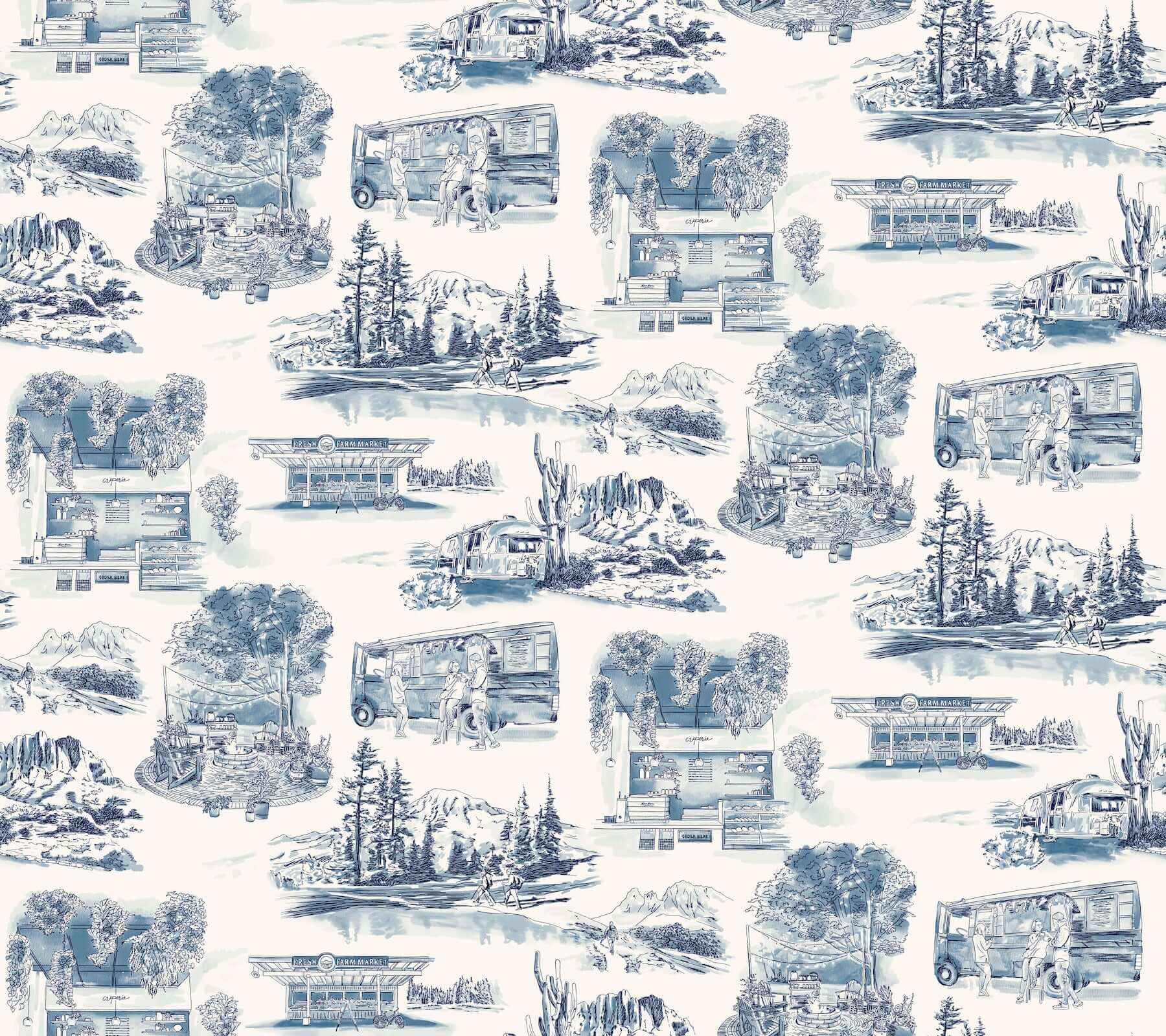 Modern Vista Toile Navy Wallpaper - York Wallcoverings - RT7862