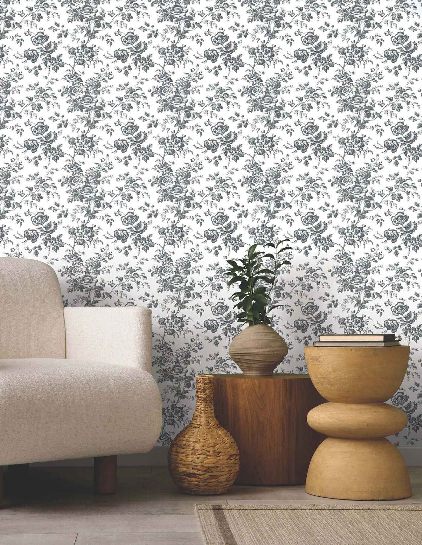 Anemone Toile Black Wallpaper - York Wallcoverings - RT7875 - York Wallcoverings Wallpaper
