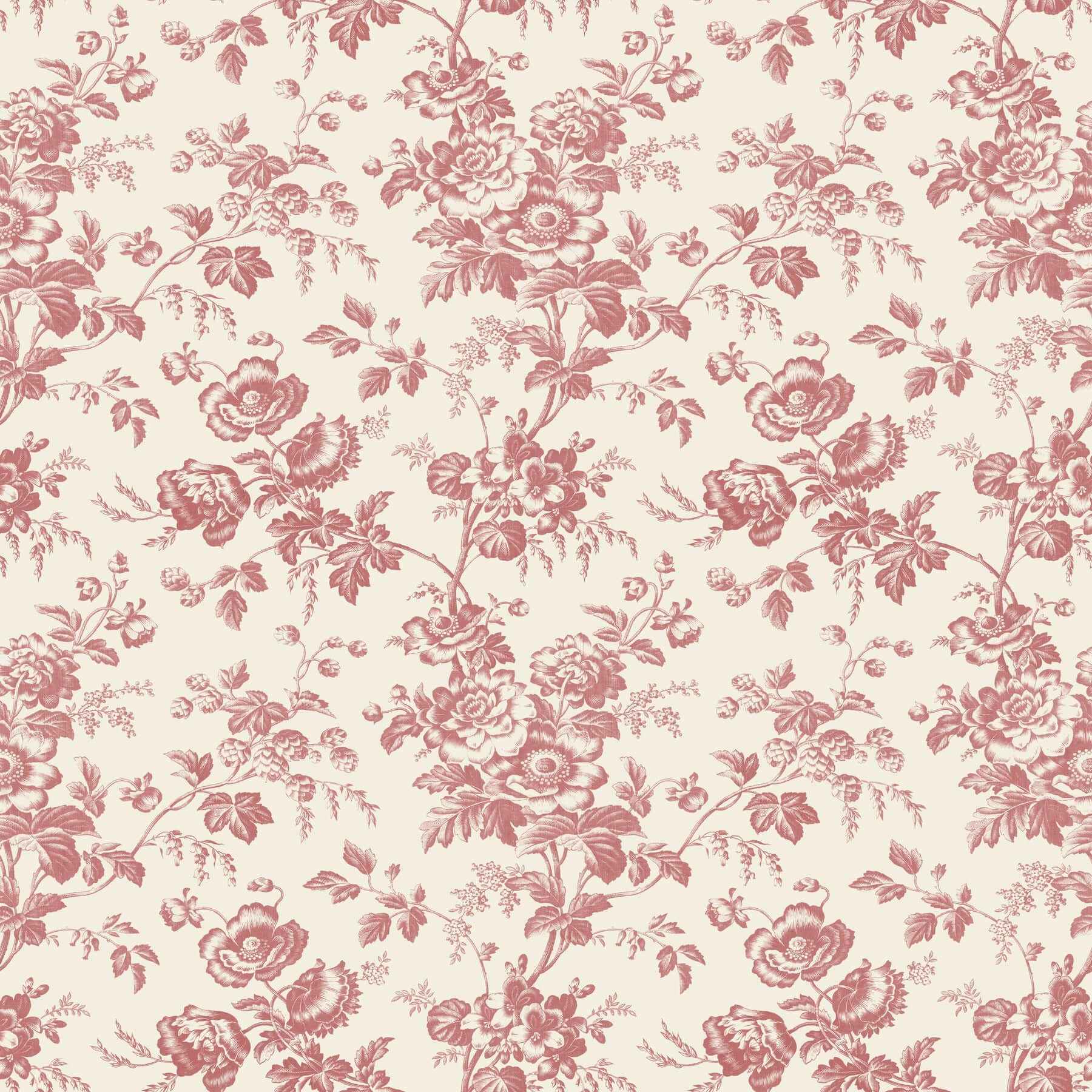 Anemone Toile French Red Wallpaper - York Wallcoverings - RT7871