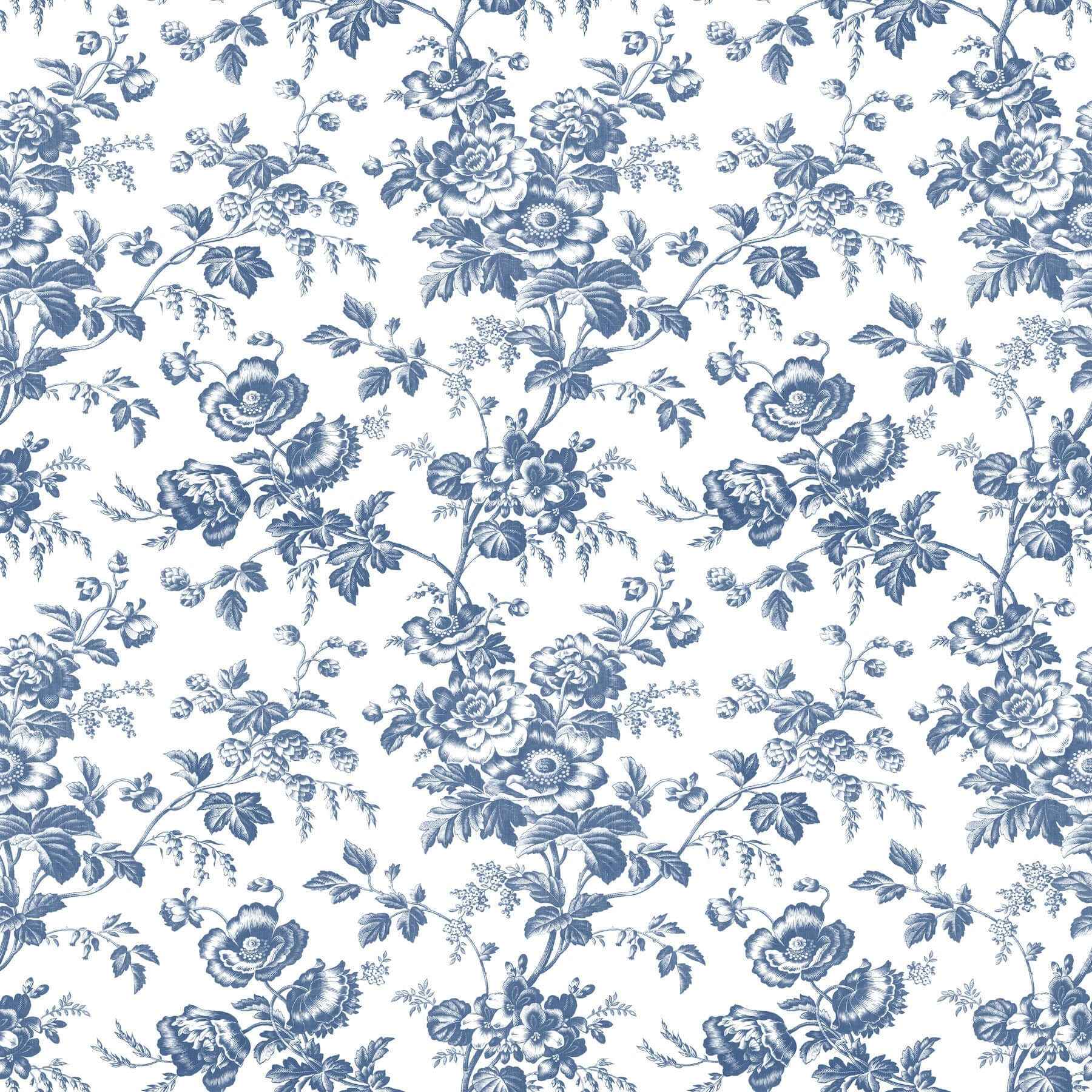 Anemone Toile Navy Wallpaper - York Wallcoverings - RT7873