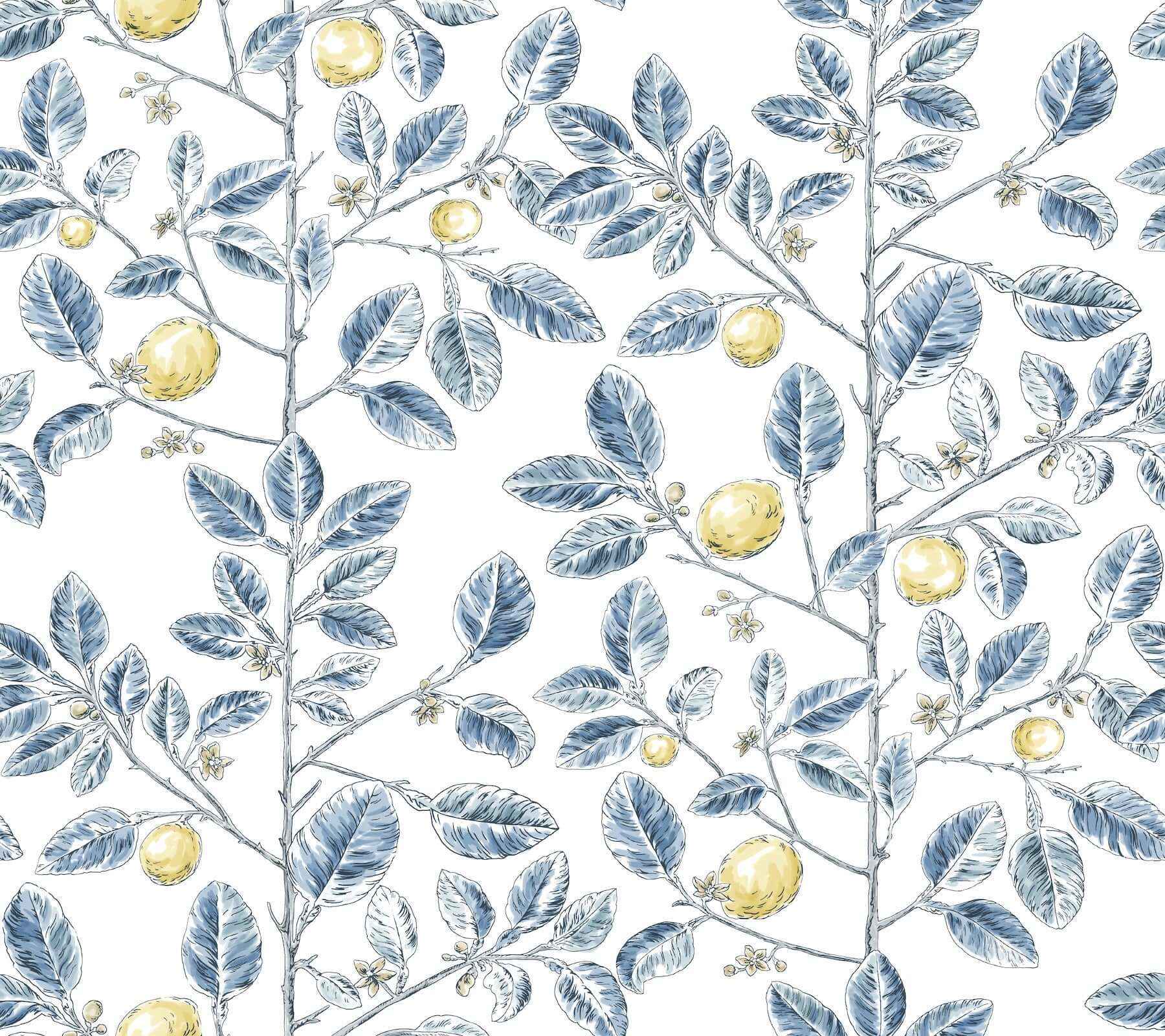 Limoncello Toile Wallpaper Blue - York Wallcoverings - RT7913