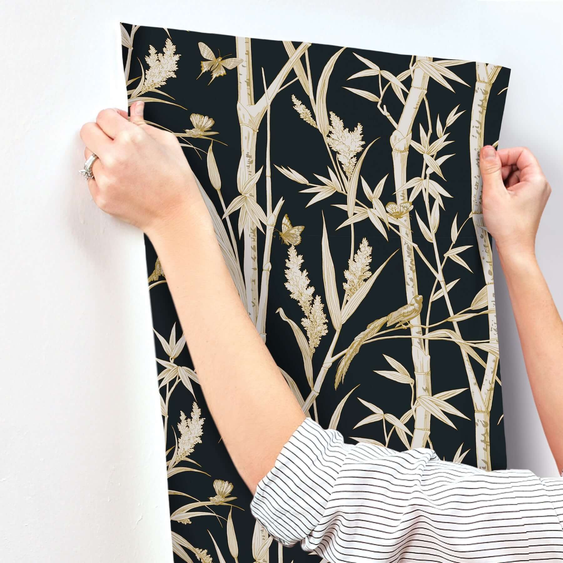 bambou-toile-wallpaper-black-york-wallcoverings-rt7834 - York Wallcoverings Wallpaper