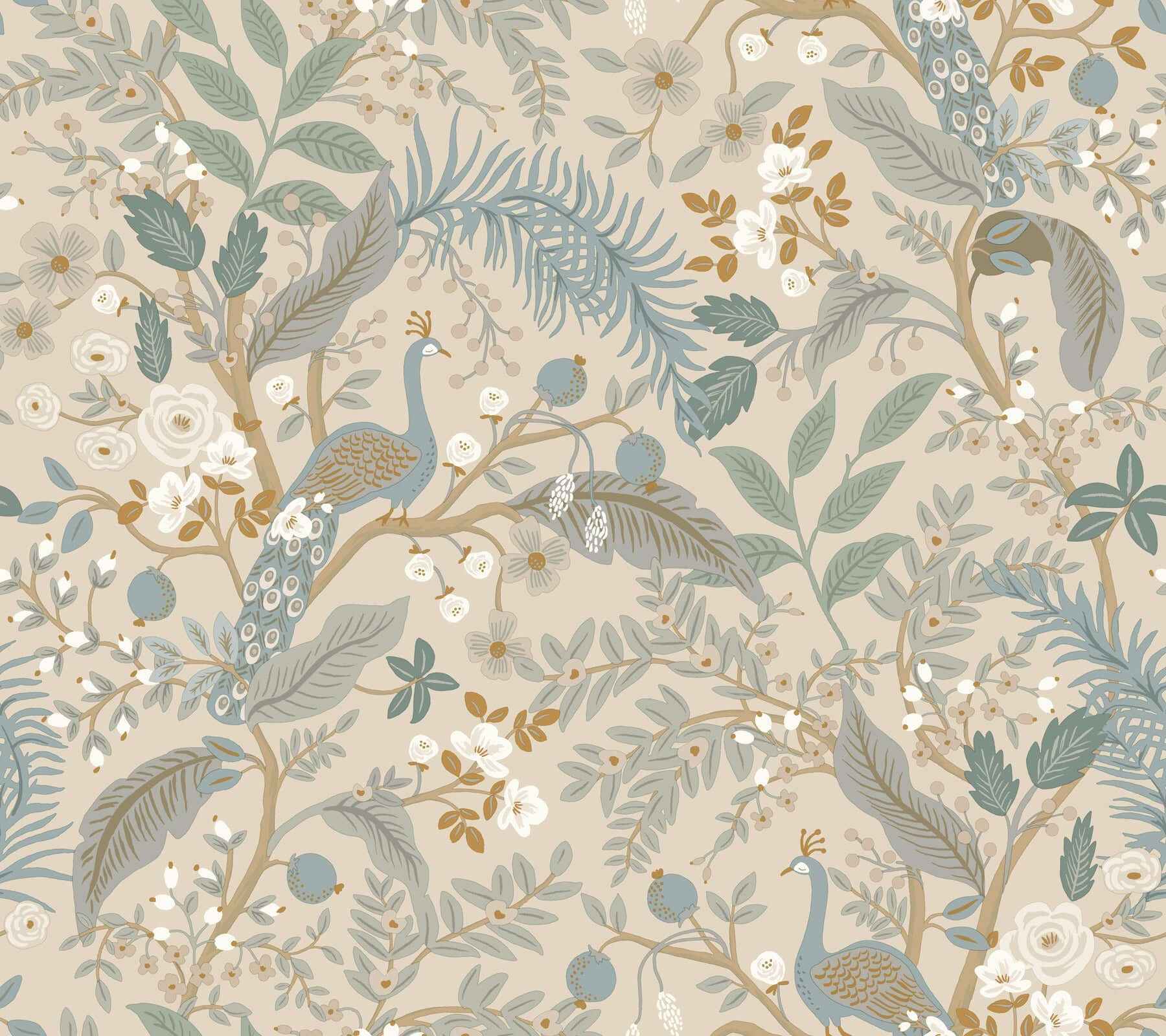 Peacock Garden Linen Peel & Stick Wallpaper - York Wallcoverings - PSW1538RL