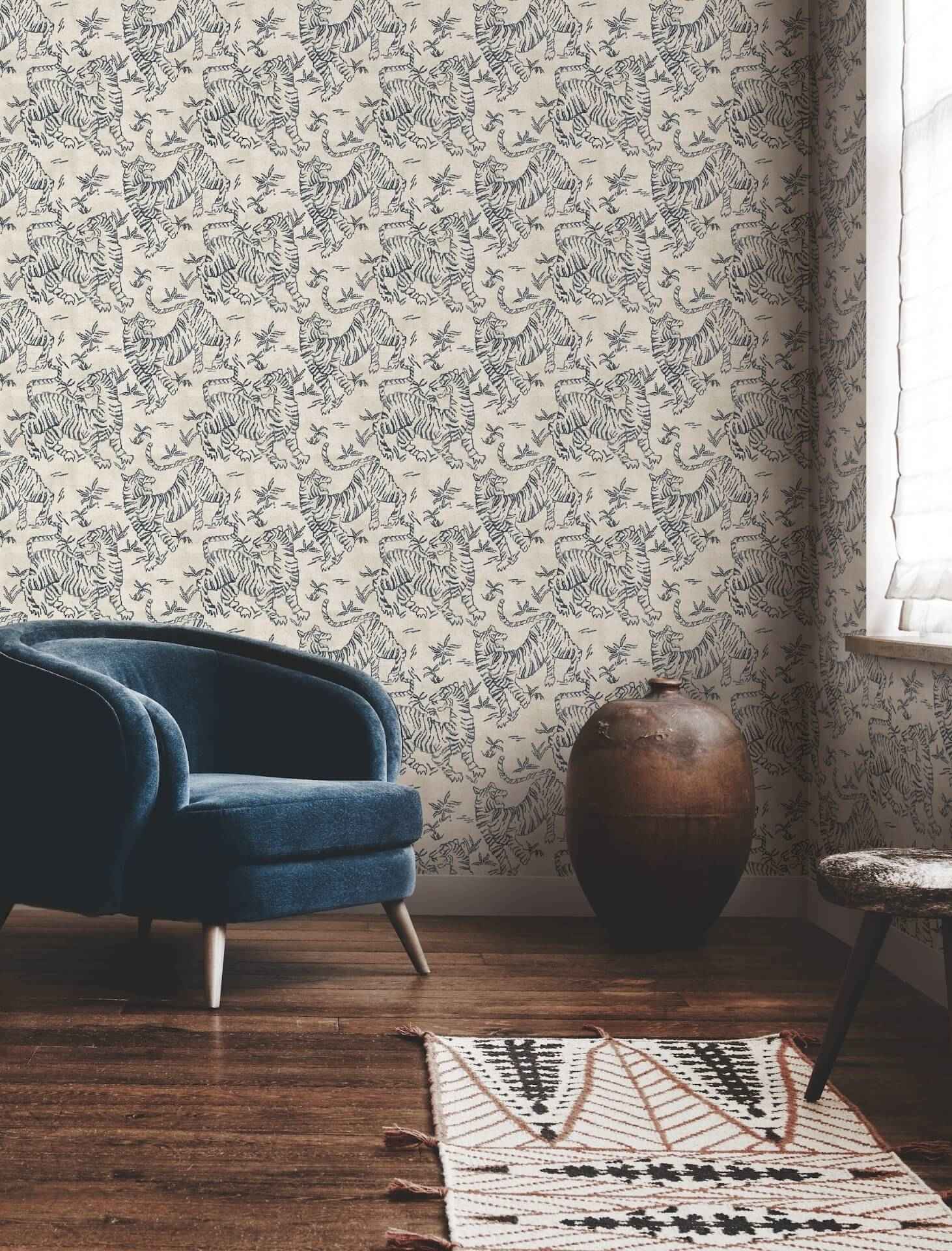 Orly Tigers Indigo Wallpaper - York Wallcoverings - LM5333 - York Wallcoverings Wallpaper