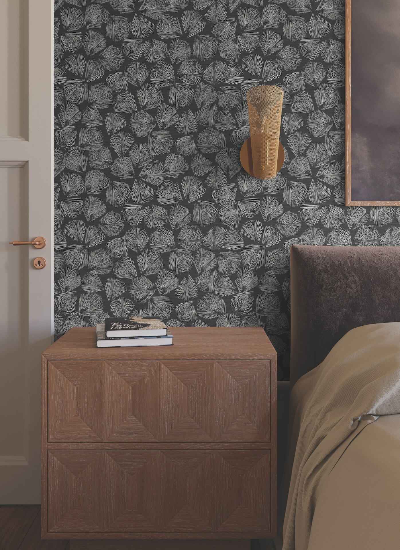 Elora Leaf Black Wallpaper - York Wallcoverings - LM5351 - York Wallcoverings Wallpaper