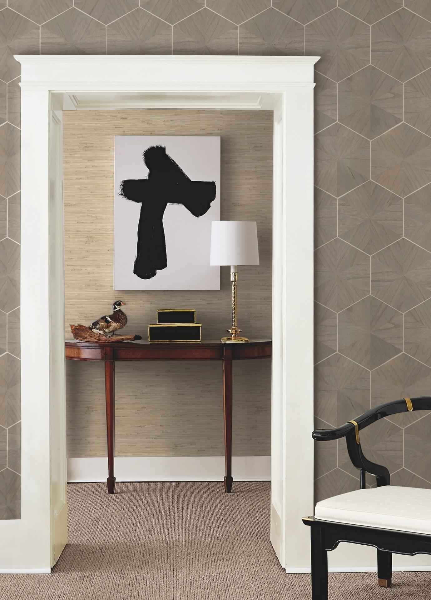 Hexagram Wood Veneer Caper Wallpaper - York Wallcoverings - HO2102GV - York Wallcoverings Wallpaper