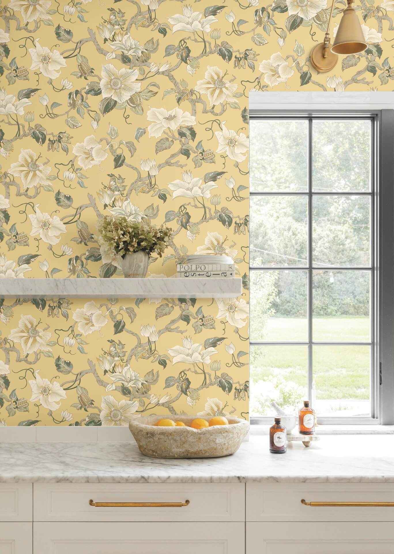 Marguerite Vine Yellow Wallpaper - York Wallcoverings - GT4515