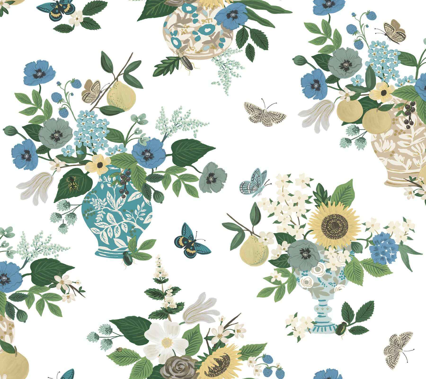 Flower Studies Blue Wallpaper - York Wallcoverings - RF7401