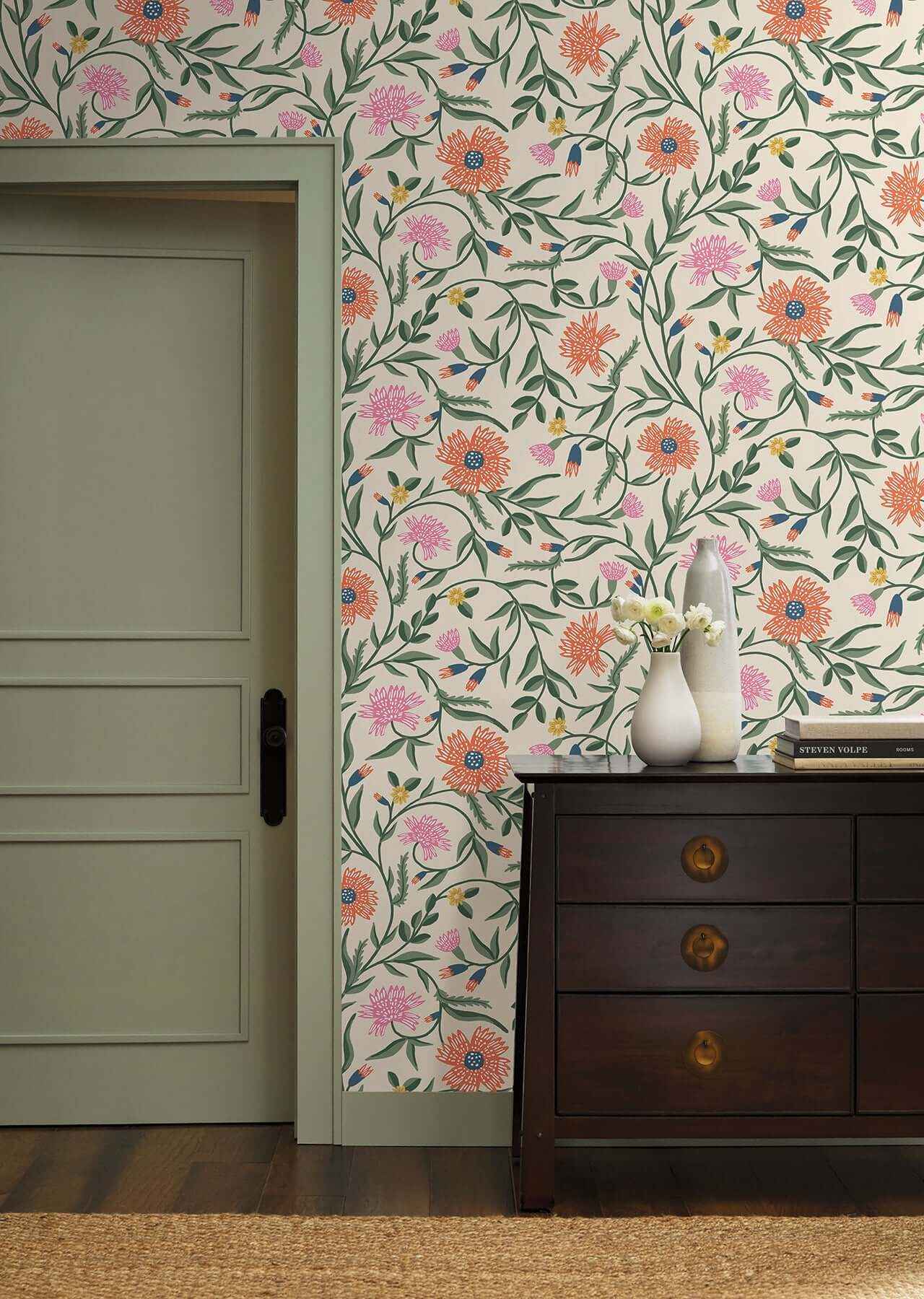 Aster Coral Wallpaper - York Wallcoverings - RF7433 - York Wallcoverings Wallpaper