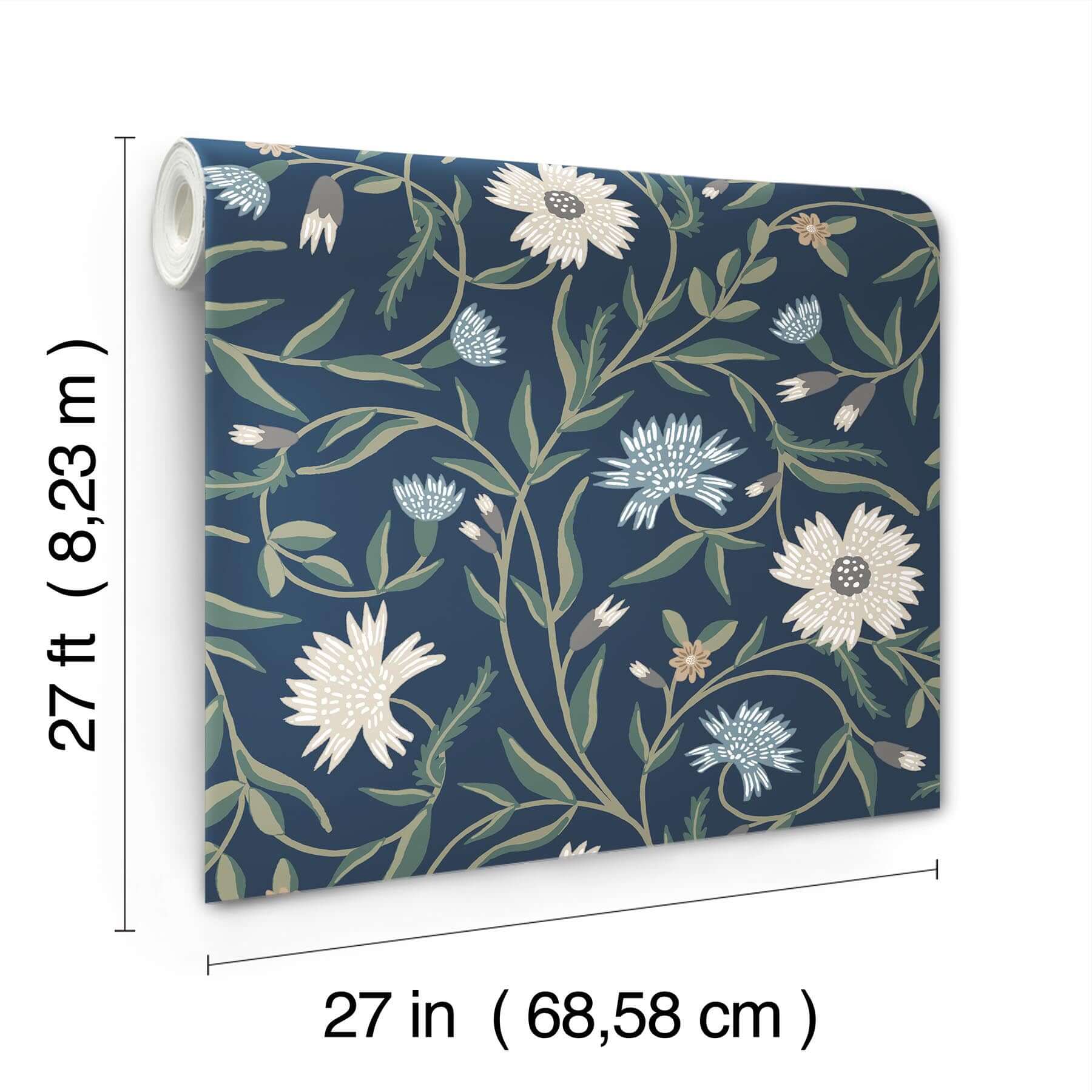 aster-wallpaper-navy-york-wallcoverings-rf7435 - York Wallcoverings Wallpaper