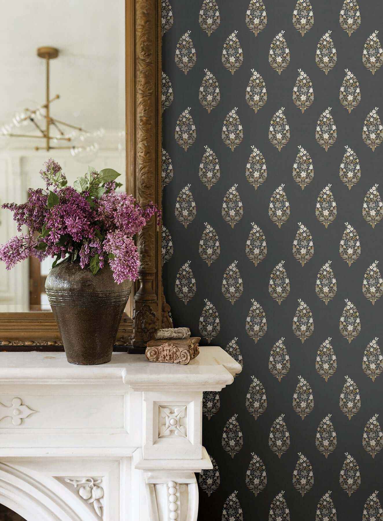 Paisley Black Wallpaper - York Wallcoverings - RF7472 - York Wallcoverings Wallpaper