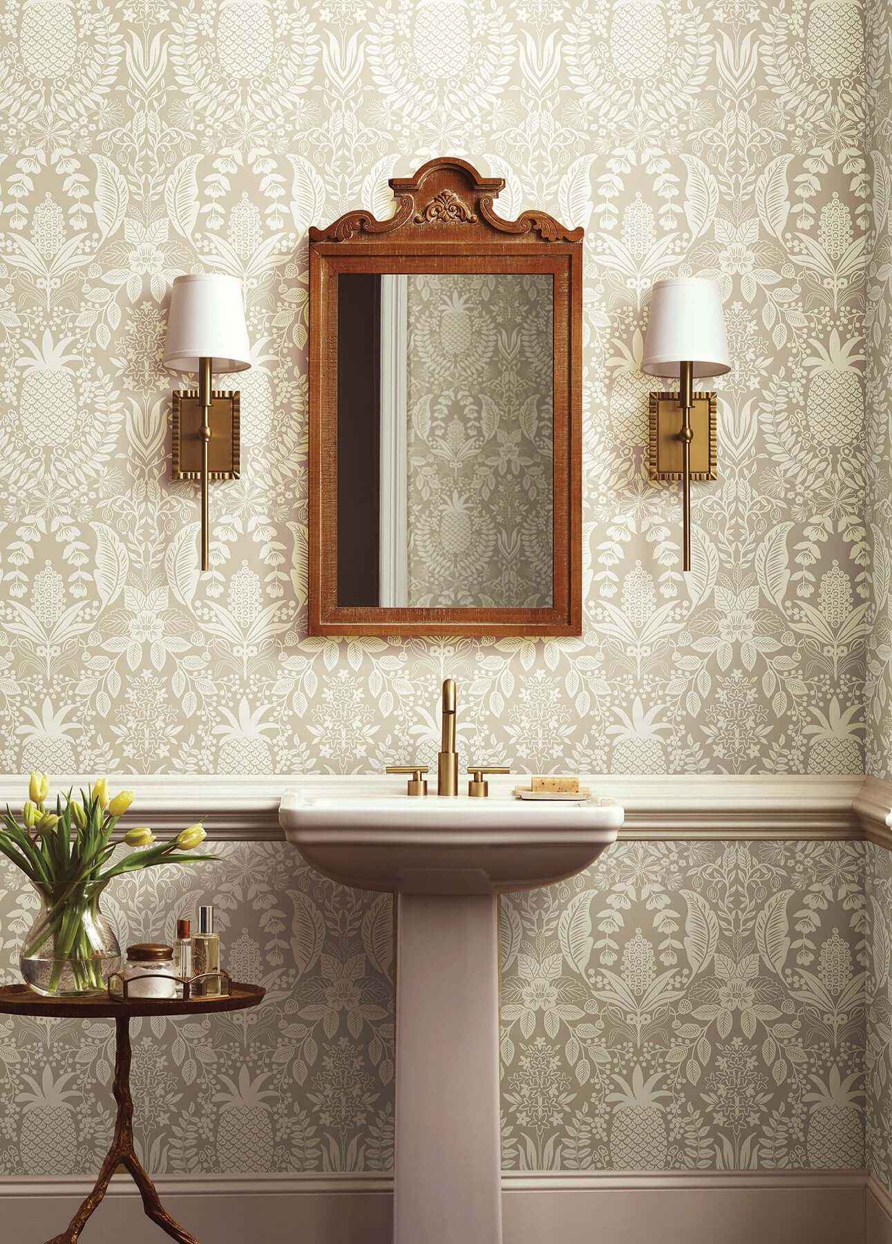 Pineapple Damask Linen Wallpaper - York Wallcoverings - RF7485 - York Wallcoverings Wallpaper